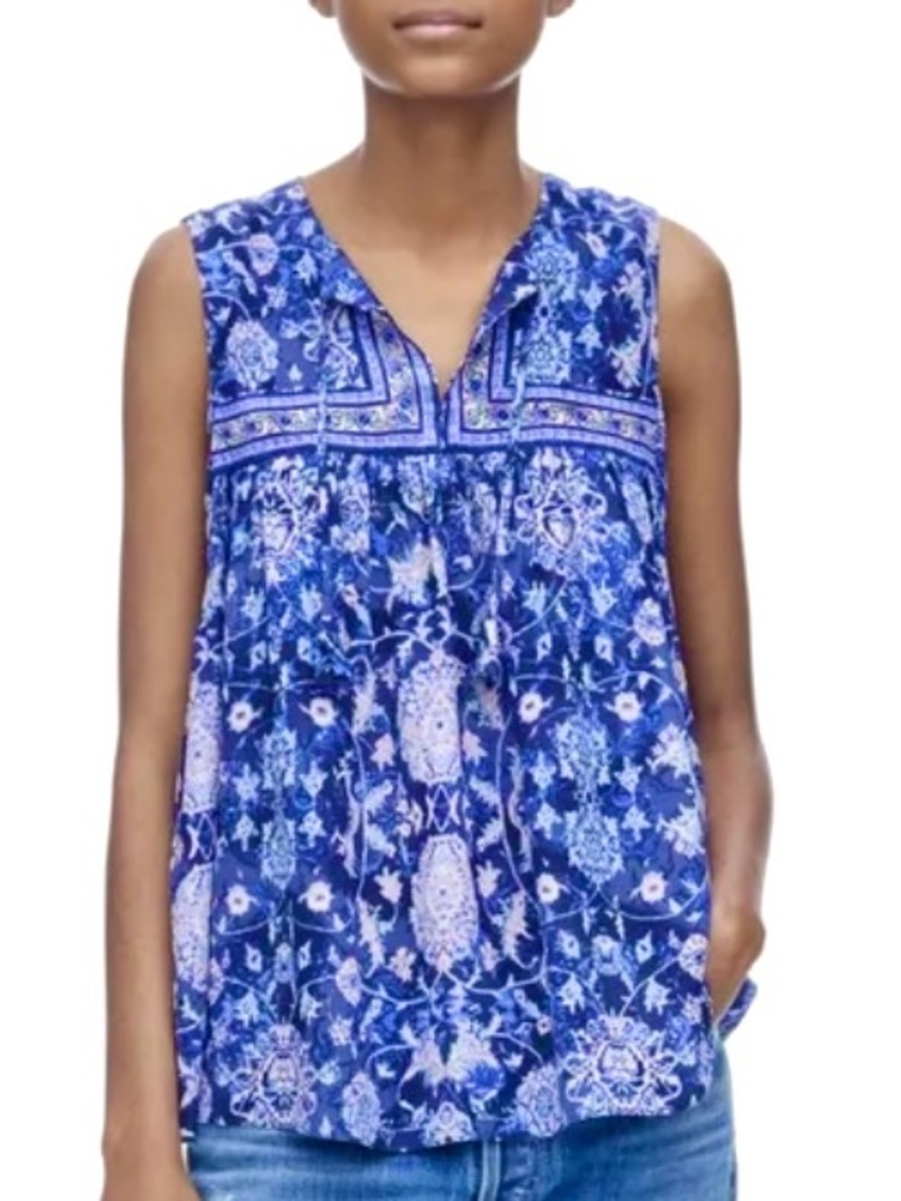 Rebecca Taylor Blue Dreamweaver Floral V-Neck Silk Blouse Top